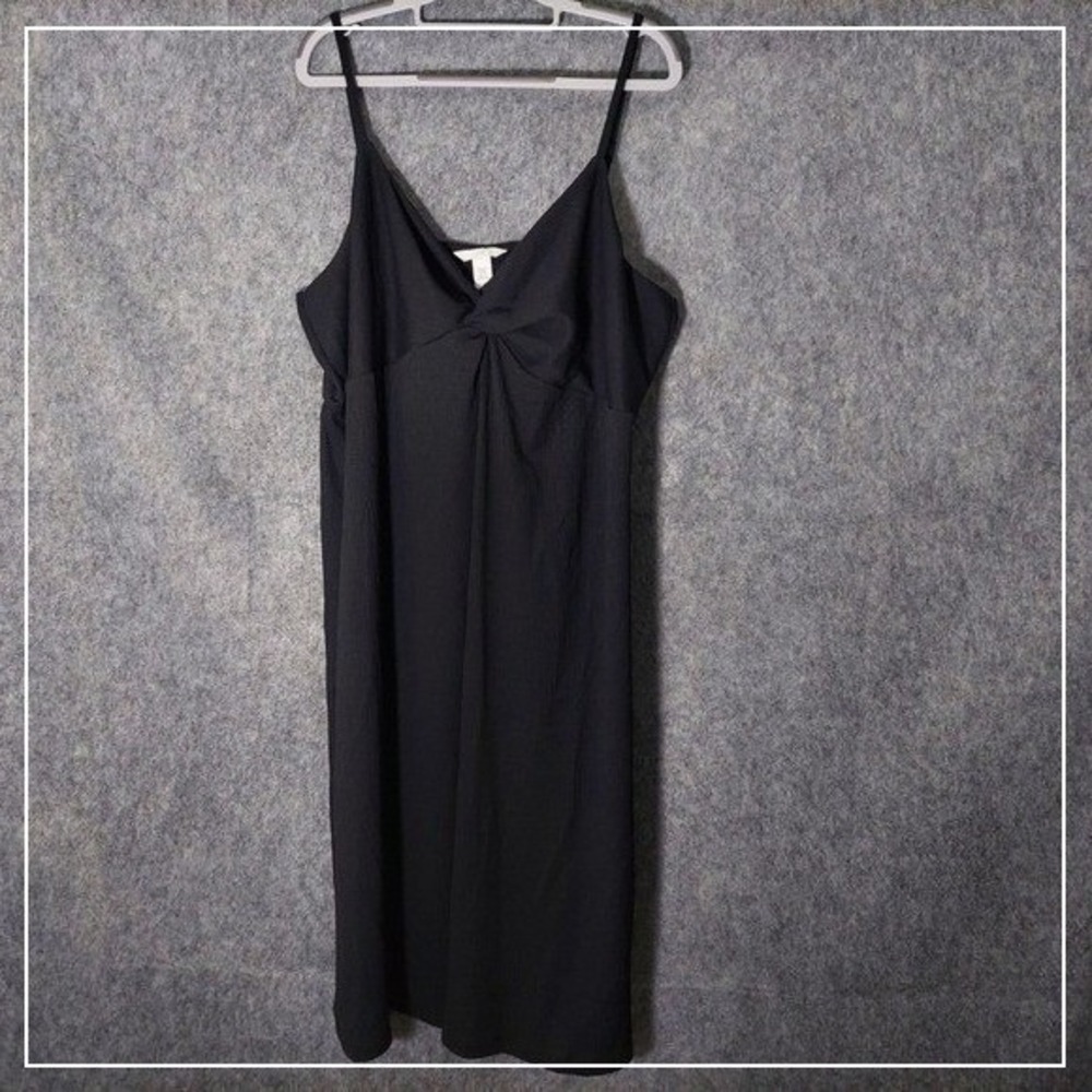 H&M Slip Dress 2XL Black Smocked Crinkle Tie Front‎ Adjustable Goth Minimalist